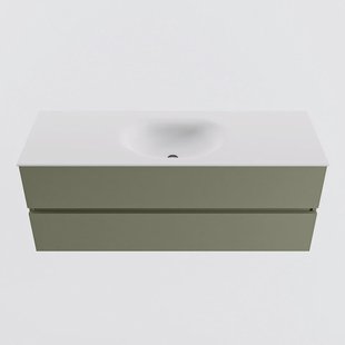 MONDIAZ VICA 130cm badmeubel onderkast Army 2 lades. Wastafel MOON midden 1 kraangat, kleur Talc.