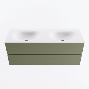 MONDIAZ VICA 130cm badmeubel onderkast Army 2 lades. Wastafel MOON dubbel 2 kraangaten, kleur Talc.