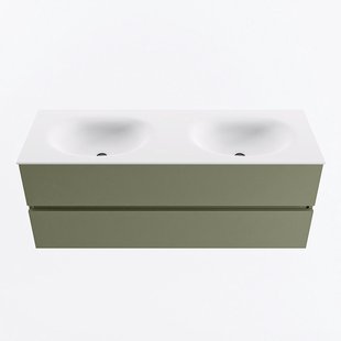 MONDIAZ VICA 130cm badmeubel onderkast Army 2 lades. Wastafel MOON dubbel zonder kraangat, kleur Talc.