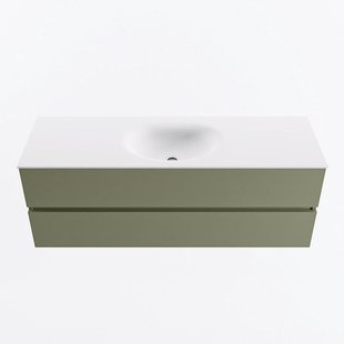 MONDIAZ VICA 140cm badmeubel onderkast Army 2 lades. Wastafel MOON midden 1 kraangat, kleur Talc.