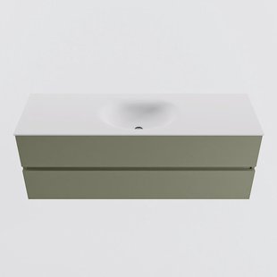 MONDIAZ VICA 140cm badmeubel onderkast Army 2 lades. Wastafel MOON midden zonder kraangat, kleur Talc.