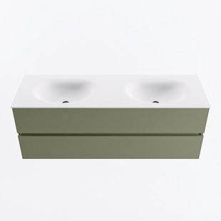 MONDIAZ VICA 140cm badmeubel onderkast Army 2 lades. Wastafel MOON dubbel zonder kraangat, kleur Talc.