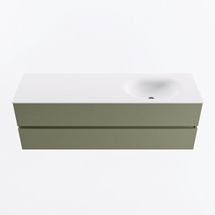 MONDIAZ VICA 150cm badmeubel onderkast Army 2 lades. Wastafel MOON rechts 1 kraangat, kleur Talc.