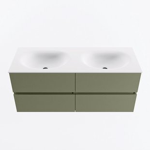 MONDIAZ VICA 120cm badmeubel onderkast Army 4 lades. Wastafel MOON dubbel 2 kraangaten, kleur Talc.