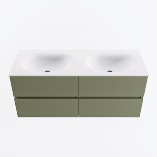 MONDIAZ VICA 120cm badmeubel onderkast Army 4 lades. Wastafel MOON dubbel zonder kraangat, kleur Talc.