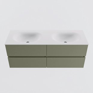 MONDIAZ VICA 130cm badmeubel onderkast Army 4 lades. Wastafel MOON dubbel 2 kraangaten, kleur Talc.