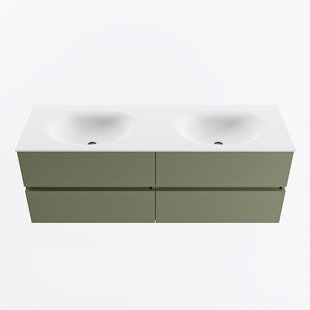 MONDIAZ VICA 140cm badmeubel onderkast Army 4 lades. Wastafel MOON dubbel 2 kraangaten, kleur Talc.