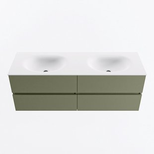 MONDIAZ VICA 140cm badmeubel onderkast Army 4 lades. Wastafel MOON dubbel zonder kraangat, kleur Talc.