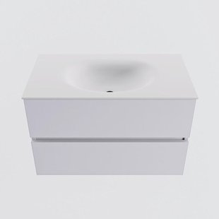 MONDIAZ VICA 80cm badmeubel onderkast Cale 2 lades. Wastafel MOON midden 1 kraangat, kleur Talc.