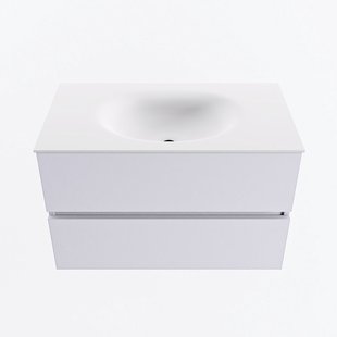 MONDIAZ VICA 80cm badmeubel onderkast Cale 2 lades. Wastafel MOON midden zonder kraangat, kleur Talc.