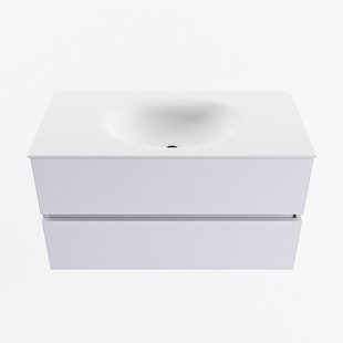 MONDIAZ VICA 90cm badmeubel onderkast Cale 2 lades. Wastafel MOON midden 1 kraangat, kleur Talc.