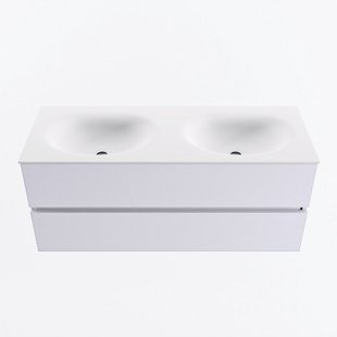 MONDIAZ VICA 120cm badmeubel onderkast Cale 2 lades. Wastafel MOON dubbel zonder kraangat, kleur Talc.