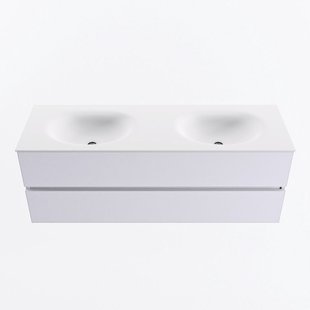 MONDIAZ VICA 140cm badmeubel onderkast Cale 2 lades. Wastafel MOON dubbel 2 kraangaten, kleur Talc.