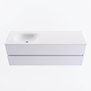 MONDIAZ VICA 140cm badmeubel onderkast Cale 2 lades. Wastafel MOON links zonder kraangat, kleur Talc.