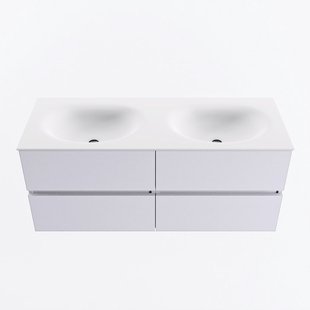 MONDIAZ VICA 120cm badmeubel onderkast Cale 4 lades. Wastafel MOON dubbel zonder kraangat, kleur Talc.