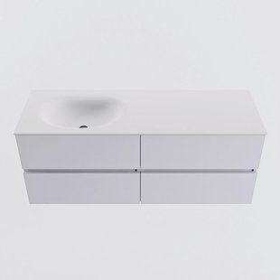 MONDIAZ VICA 130cm badmeubel onderkast Cale 4 lades. Wastafel MOON links zonder kraangat, kleur Talc.