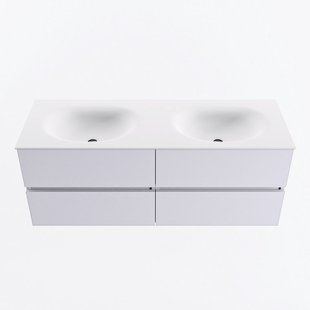 MONDIAZ VICA 130cm badmeubel onderkast Cale 4 lades. Wastafel MOON dubbel zonder kraangat, kleur Talc.