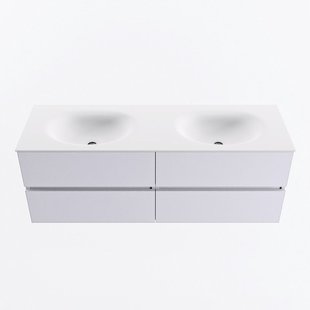 MONDIAZ VICA 140cm badmeubel onderkast Cale 4 lades. Wastafel MOON dubbel 2 kraangaten, kleur Talc.