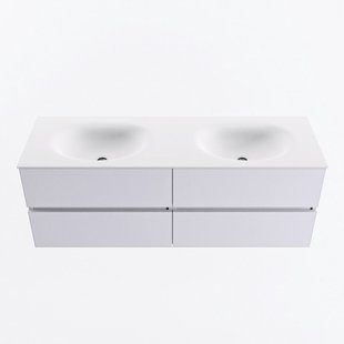 MONDIAZ VICA 140cm badmeubel onderkast Cale 4 lades. Wastafel MOON dubbel zonder kraangat, kleur Talc.