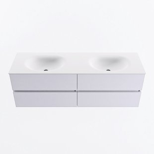 MONDIAZ VICA 150cm badmeubel onderkast Cale 4 lades. Wastafel MOON dubbel zonder kraangat, kleur Talc.