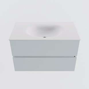 MONDIAZ VICA 80cm badmeubel onderkast Clay 2 lades. Wastafel MOON midden 1 kraangat, kleur Talc.