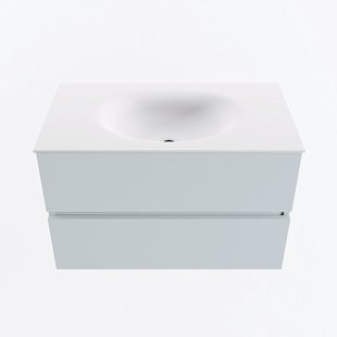 MONDIAZ VICA 80cm badmeubel onderkast Clay 2 lades. Wastafel MOON midden zonder kraangat, kleur Talc.