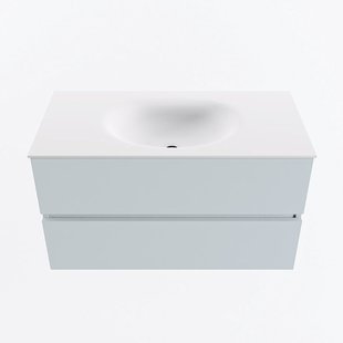 MONDIAZ VICA 90cm badmeubel onderkast Clay 2 lades. Wastafel MOON midden 1 kraangat, kleur Talc.