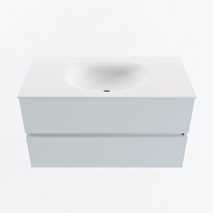 MONDIAZ VICA 90cm badmeubel onderkast Clay 2 lades. Wastafel MOON midden zonder kraangat, kleur Talc.