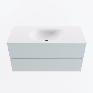 MONDIAZ VICA 100cm badmeubel onderkast Clay 2 lades. Wastafel MOON midden zonder kraangat, kleur Talc.