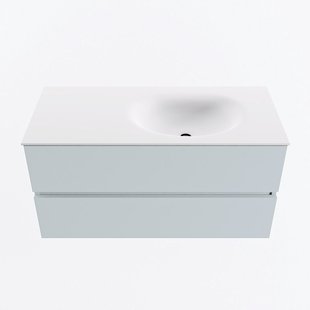 MONDIAZ VICA 100cm badmeubel onderkast Clay 2 lades. Wastafel MOON rechts zonder kraangat, kleur Talc.