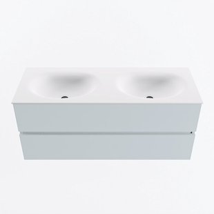 MONDIAZ VICA 120cm badmeubel onderkast Clay 2 lades. Wastafel MOON dubbel zonder kraangat, kleur Talc.