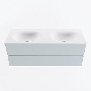 MONDIAZ VICA 130cm badmeubel onderkast Clay 2 lades. Wastafel MOON dubbel 2 kraangaten, kleur Talc.