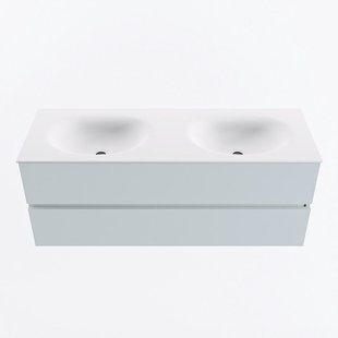 MONDIAZ VICA 130cm badmeubel onderkast Clay 2 lades. Wastafel MOON dubbel zonder kraangat, kleur Talc.
