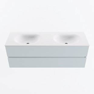 MONDIAZ VICA 140cm badmeubel onderkast Clay 2 lades. Wastafel MOON dubbel 2 kraangaten, kleur Talc.