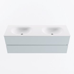 MONDIAZ VICA 140cm badmeubel onderkast Clay 2 lades. Wastafel MOON dubbel zonder kraangat, kleur Talc.