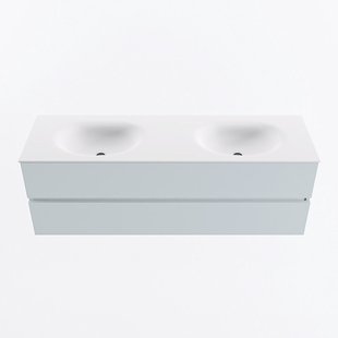 MONDIAZ VICA 150cm badmeubel onderkast Clay 2 lades. Wastafel MOON dubbel 2 kraangaten, kleur Talc.