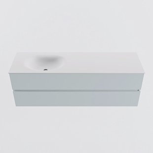 MONDIAZ VICA 150cm badmeubel onderkast Clay 2 lades. Wastafel MOON links zonder kraangat, kleur Talc.