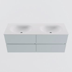 MONDIAZ VICA 130cm badmeubel onderkast Clay 4 lades. Wastafel MOON dubbel 2 kraangaten, kleur Talc.