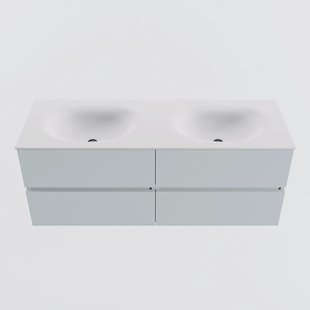 MONDIAZ VICA 130cm badmeubel onderkast Clay 4 lades. Wastafel MOON dubbel zonder kraangat, kleur Talc.