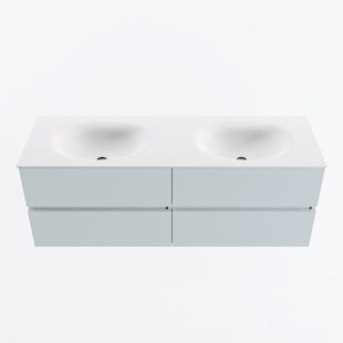 MONDIAZ VICA 140cm badmeubel onderkast Clay 4 lades. Wastafel MOON dubbel 2 kraangaten, kleur Talc.