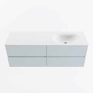 MONDIAZ VICA 140cm badmeubel onderkast Clay 4 lades. Wastafel MOON rechts zonder kraangat, kleur Talc.