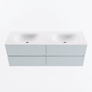 MONDIAZ VICA 140cm badmeubel onderkast Clay 4 lades. Wastafel MOON dubbel zonder kraangat, kleur Talc.