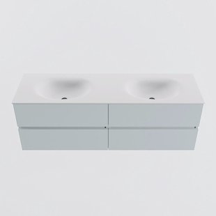 MONDIAZ VICA 150cm badmeubel onderkast Clay 4 lades. Wastafel MOON dubbel 2 kraangaten, kleur Talc.