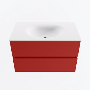 MONDIAZ VICA 80cm badmeubel onderkast Fire 2 lades. Wastafel MOON midden 1 kraangat, kleur Talc.