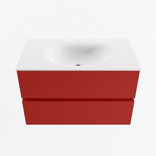 MONDIAZ VICA 80cm badmeubel onderkast Fire 2 lades. Wastafel MOON midden zonder kraangat, kleur Talc.