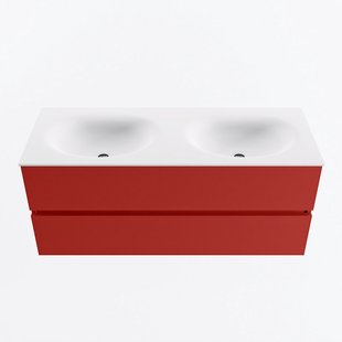 MONDIAZ VICA 120cm badmeubel onderkast Fire 2 lades. Wastafel MOON dubbel 2 kraangaten, kleur Talc.