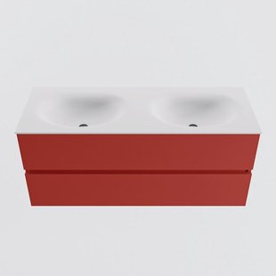 MONDIAZ VICA 120cm badmeubel onderkast Fire 2 lades. Wastafel MOON dubbel zonder kraangat, kleur Talc.