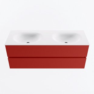 MONDIAZ VICA 130cm badmeubel onderkast Fire 2 lades. Wastafel MOON dubbel zonder kraangat, kleur Talc.