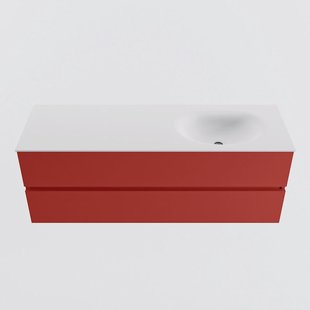 MONDIAZ VICA 140cm badmeubel onderkast Fire 2 lades. Wastafel MOON rechts zonder kraangat, kleur Talc.