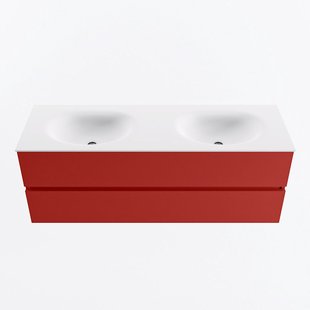 MONDIAZ VICA 140cm badmeubel onderkast Fire 2 lades. Wastafel MOON dubbel zonder kraangat, kleur Talc.